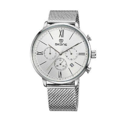 

SKONE 2016 Brand Fashion Luxury Water-proof Men Casual Wristwatch Calendar PU Strap Mans Business Dress Watch W Sub-dials