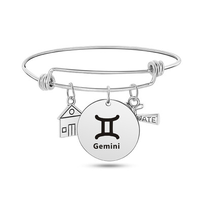 

12 Constellation Bracelet Zodiac Sign Diploma House Pendant Stainless Steel Charm Bracelets Bangles