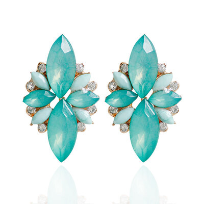 

Alloy Stud Earrings with Rhinestone&Acrylic Flower MediumTurquoise 30x18mm