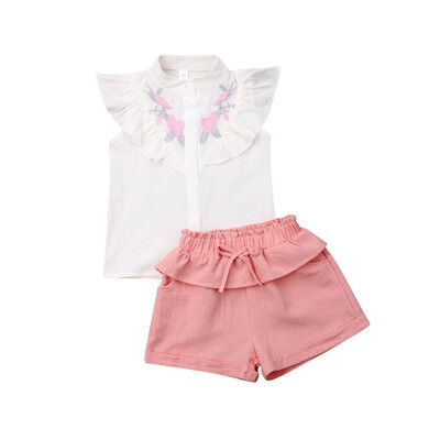 

Kids Baby Girl 2pcs Floral Ruffle Tops Shirt Short Pants Legging Outfits Clothes