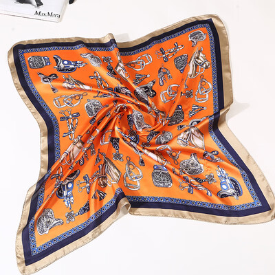 

New Korean version of the simple&simple color matching wild small silk scarves scarf simulation silk printing small square FJ068