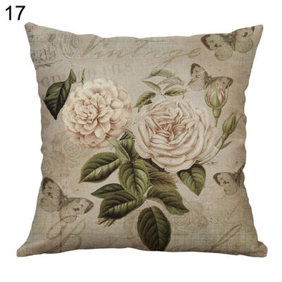 

Linen Rose Peony Tulip Flower Pillow Case Cushion Cover Sofa Bed Car Cafe Decor