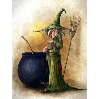 

kirin show Diamond Embroidery Witch Paint With Diamonds Portrait DIY Halloween Diamond Painting Full Square Picture Of Rhinestone