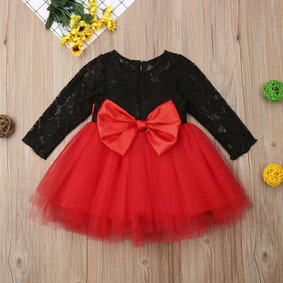 

SUNSIOM XMAS Princess Kids Baby Girls Lace Flower Dress Bow Tulle Tutu Party Dresses