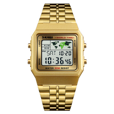

SKMEI Mens Gold Golden Digital Stainless Steel Top Brand Watches