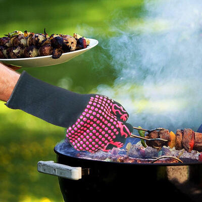 

Heat Resistant Thick Silicone Cooking Baking BBQ Grill Gloves Oven Mittens