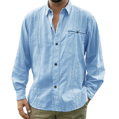 

Toponeto Fashion Mens Casual Turn-down Collar Button Solid Beach Long Sleeve Top Blouse