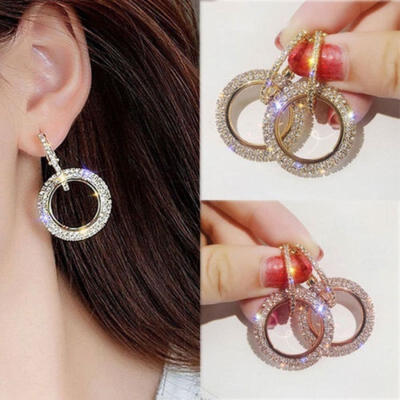 

Elegant women fashion rhinestone bling bling Luxury circle earrings Jewelry Gift