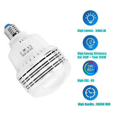 

45W 230V LED Light Bulb E26E27 Photography Daylight Lamp Bulbs 5500K Energy-saving for Photography Studio Home Warehouse Office H