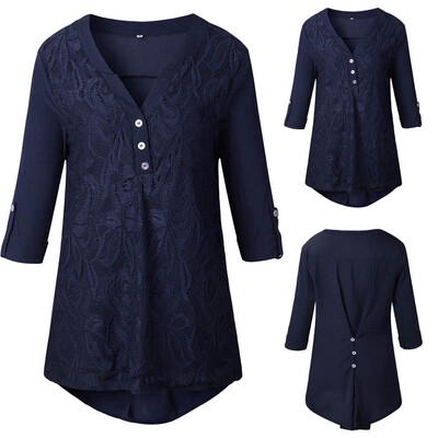 

Nomeni Women Ladies Lace Button T-Shirt Long Sleevel Tops Blouse AGL