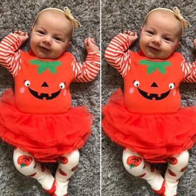 

Halloween Newborn Infant Baby Girl Clothes Romper Dress Orange Long Sleeve Bodysuit 0-24M