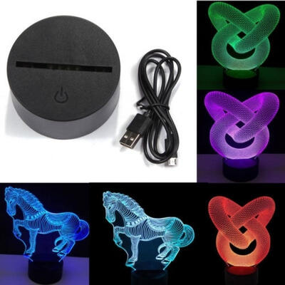 

3D 7 Color Changing Touch LED Night Light Lamp Base Dock Holder with USB Cable