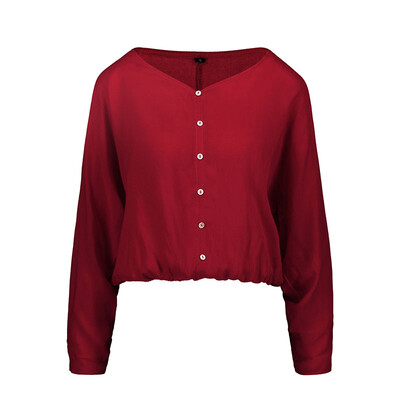 

Womens Casual V Neck Shirt Solid Office Tops Button Down Summer Party Blouse