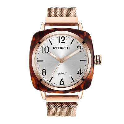 

REBIRTH Fine Quality Movement Square Watch For Women Quartz Watches Golden Watch Band