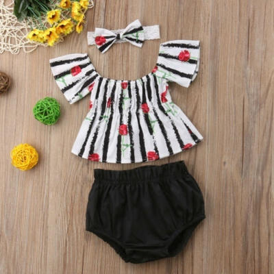 

3pcs Newborn Toddler Baby Girl Summer Clothes Tank TopsShorts Pants Outfits Set