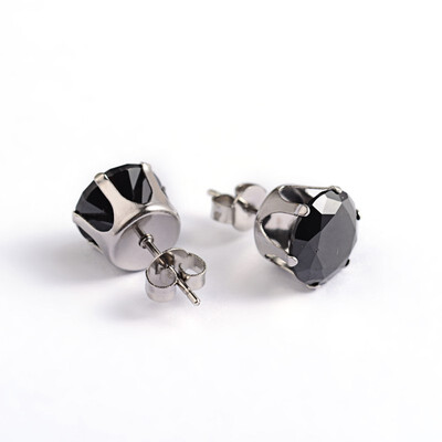 

Round Cubic Zirconia Stud Earrings with 304 Stainless Steel Pins Black 7mm Pin 09mm