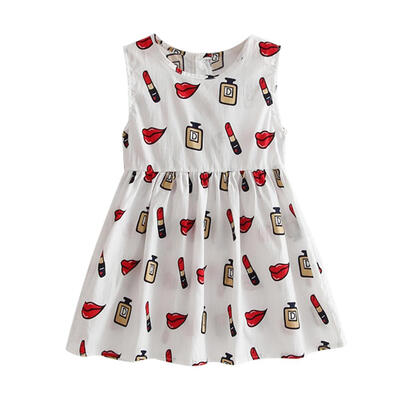 

Summer Children Casual Cute Dress Sleeveless Lips Print Breathable Clothing