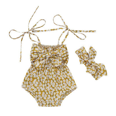 

US Newborn Baby Girls Floral Romper Bodysuit Playsuit Headband Outfits Clothes