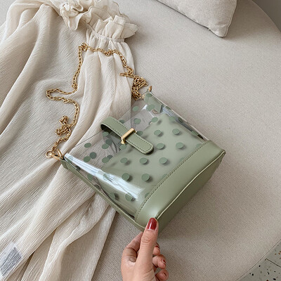 

Ins summer new transparent bag girl new 2019 Korean version of 100 lap chain bucket small bag slanted jelly bag