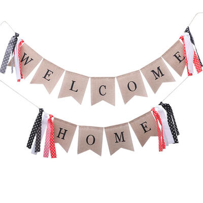 

2pcsset Welcome Home Linen Banner Flag Pennant Bunting Thanksgiving Decor