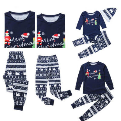 

USA Christmas Family Matching Pajamas PJs Set Dad Mum Kids Baby Xmas Sleepwear