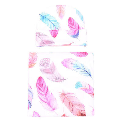 

2pcsset Cute Newborn Baby Floral Print Casual Swaddle Blanket Headband