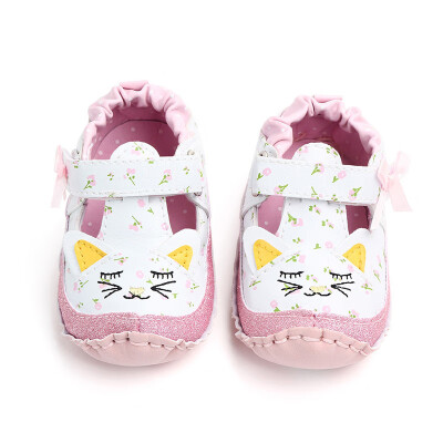 

Baby Girls Toddler Infant First Walkers Spring Soft Sole Non-Slip PU Princess Casual Floral Shoes with Ear