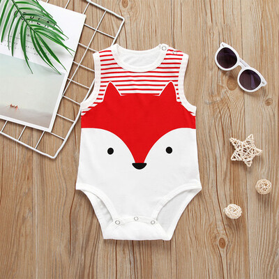 

Newborn Kids Baby Boys Girls Sleeveless Cotton Jumpsuit Cartoon Print Rompers