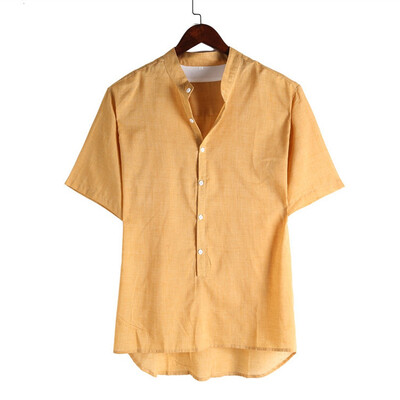

Toponeto Mens Baggy Cotton Linen Solid Color Short Sleeve Retro T Shirts Tops Blouse