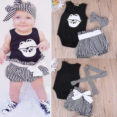

3Pcs Girl Baby Sleeveless Romper Top PantsHeadband Set Clothes Costume Clothing