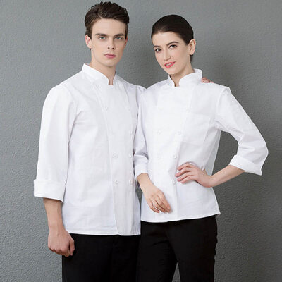 

Solid Color Long Sleeve Pocket Chef Shirt Top Restaurant Hotel Kitchen Costume