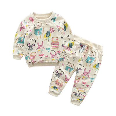 

2pcs Baby Girls Cute Cartoon Kids Long Sleeve T-shirt Pants Bottoming Set