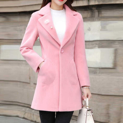 

Toponeto Women Work Solid Vintage Winter Office Long Sleeve Button Woolen Jacket Coat
