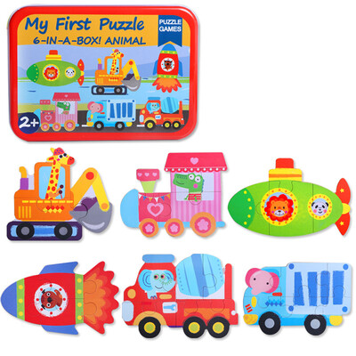 

Wooden Baby Jigsaw Puzzles Set of 6 Puzzle Board With Storage Box Intelligence Early Educational Toy for Infant Toddler Kids 123