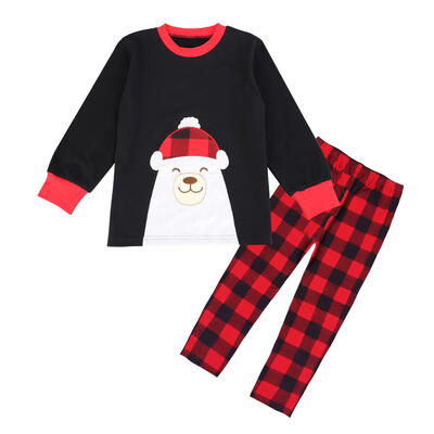 

2pcs Family Matching Outfits Mom Cute Bear Kids Father T-shirt Plaid Pants