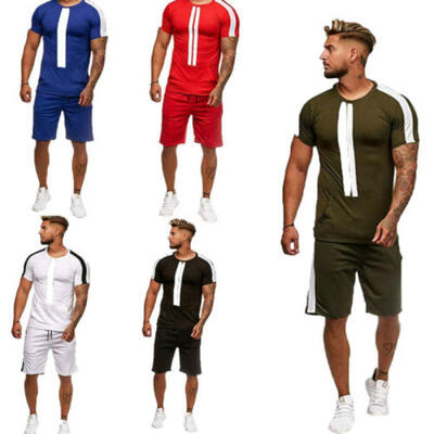 

Men Tracksuit Set Short Sleeve Sweatshirt Slim Fit Pants Jogger Sportswear Suit
