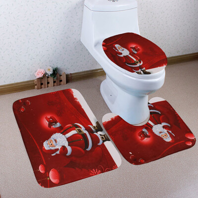 

〖Follure〗3PCS Christmas Bathroom Non-Slip Pedestal Rug Lid Toilet Cover Bath Mat Set