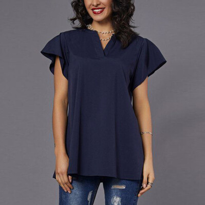

Starmoon Womens Frill V Neck Casual Short Sleeve T-Shirt Ladies Summer Loose Tops Blouse