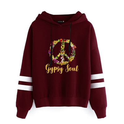 

Queenromen Unisex Hippie Soul Bus Peace Flower Women Hoodie Striped Sleeve Jumper Pullovers Hippy Gift Sweatshirt