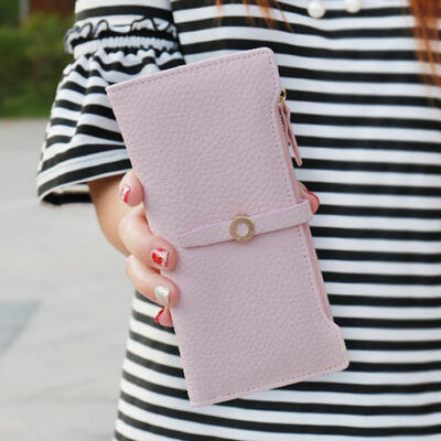 

Fashion PU Leather Folding Women Long Section Wallet Large Capacity Zipper Hasp Purse With Card Holder