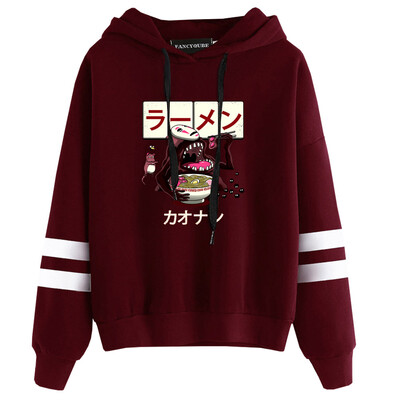 

Herqw61 Womens Spirited Away Hoodies Totoro Mononoke No Face Striped Long Sleeve Sweatshirt