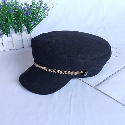 

Hat womens autumn&winter British vintage fur beret octagonal hat fashion hundred flat top navy cap cap cap tide