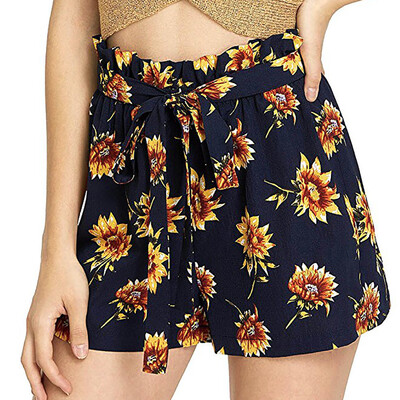 

Tailored Womens Floral Print Mid Loose Waist Belt Beach Boho Hot Shorts Pants Trousers