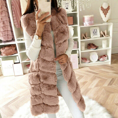 

Toponeto Womens Faux Fur Long Vest Sleeveless Waistcoat Body Warmer Jacket Coat Outwear