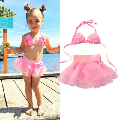 

UK Stock 2PCS Baby Girls Summer Pink Swimwear Kids Children Bikini Set Swimsuit