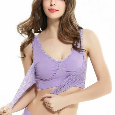 

Women LADY Sexy Front Cross Adjustable Side Buckle Lace Vest Wireless Sport Bra