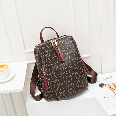

Backpack female 2019 new spring&summer wild fashion soft leather bag Korean leisure travel ladies backpack printing