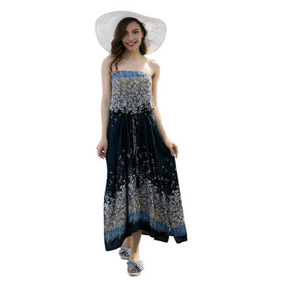 

Summer Maxi Dress Off Shoulder Women Floral Print High Waist Tunic Dresses