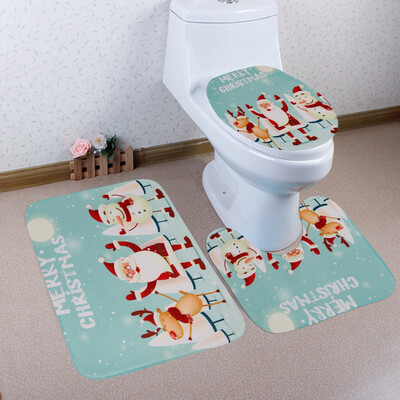 

Toponeto 3PCS Christmas Bathroom Non-Slip Pedestal Rug Lid Toilet Cover Bath Mat Set