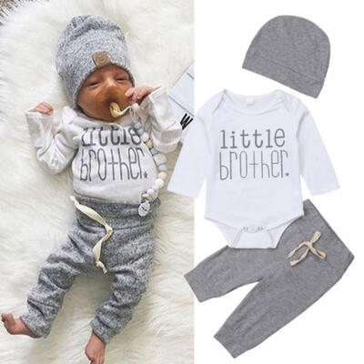 

Newborn Infant Baby Boy Little Brother´s Romper Tops Pants Trousers Hat Outfit Set